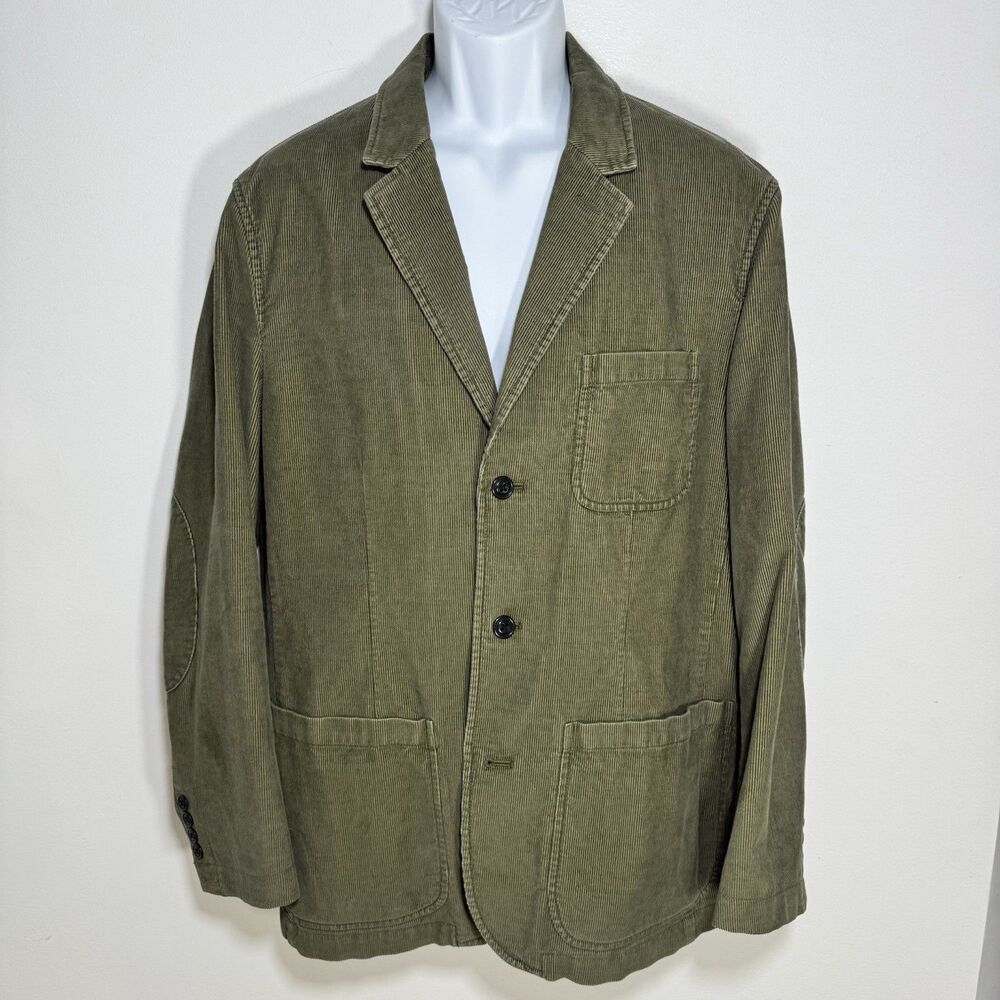 Wallin Bros Corduroy Sport Coat Blazer Jacket Men Large Elbow Patch Green Cotton